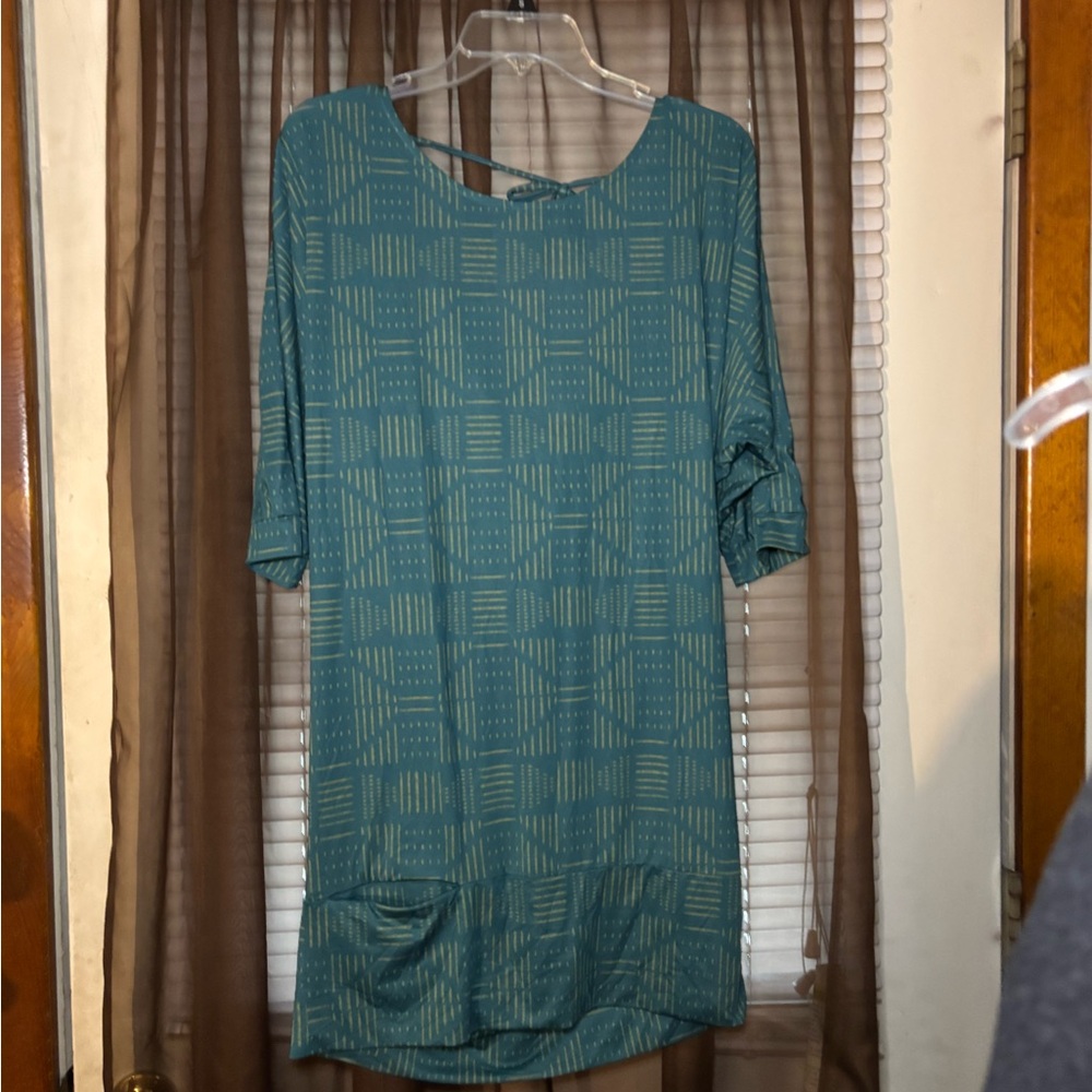 Prana Teal Geometric Pattern Cover-Up Tunic Dress